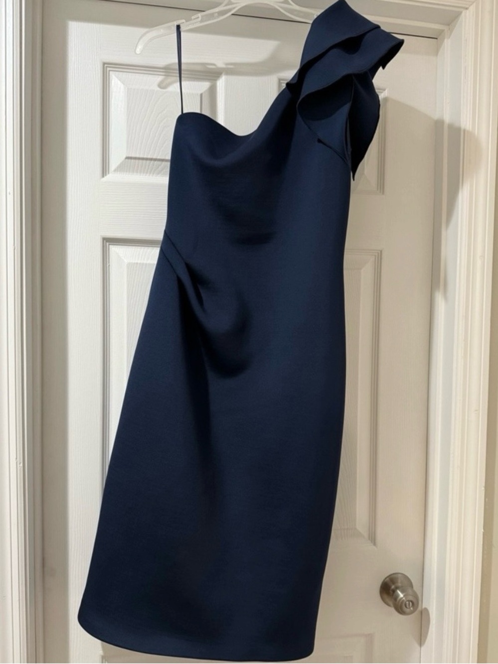 Jovani Navy One-Shoulder Ruffle Cocktail Dress